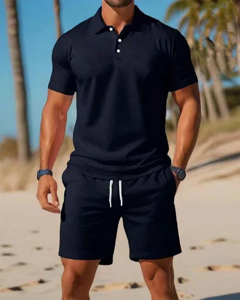 【S~3XL】Férfi szett, amely egy rövid ujjú ingből és egy rövidnadrágból áll, tökéletes hétköznapokra.
