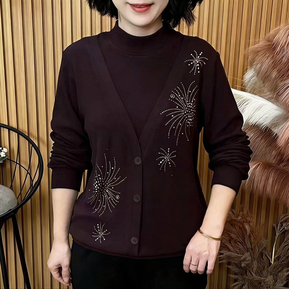 š„š„ ćXLā5XLćNowa kolekcja 2026 ā zimowa luÅŗna, uniwersalna bluzka z dÅugim rÄkawem, zdobiona cyrkoniami