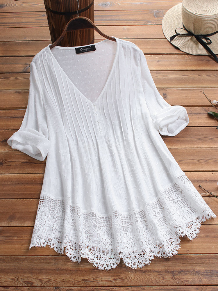 【S-5XL】🌺👚Női sifon csipke ing fodorral