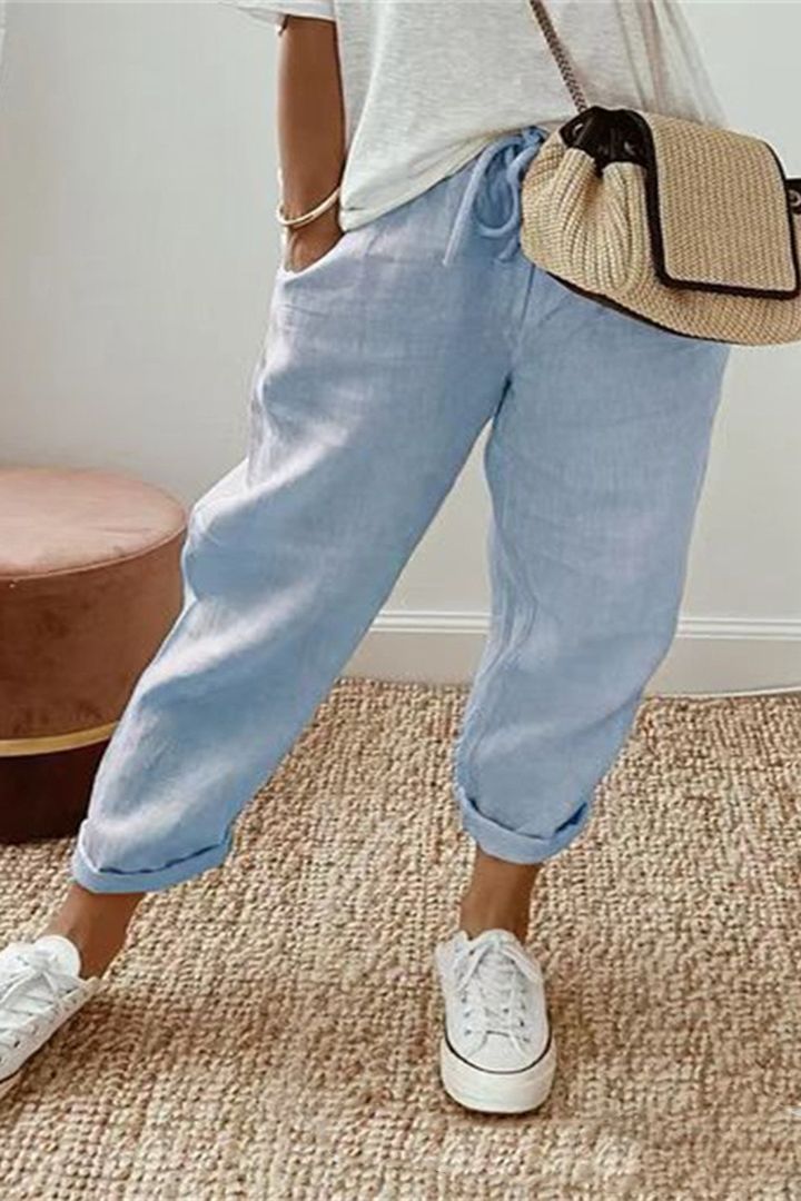 Női szabadidő nadrág pamutból és lenvászonból, választható többszínű