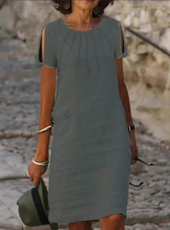 2024-es új egyszínű, kerek nyakú váll nélküli pamutruha