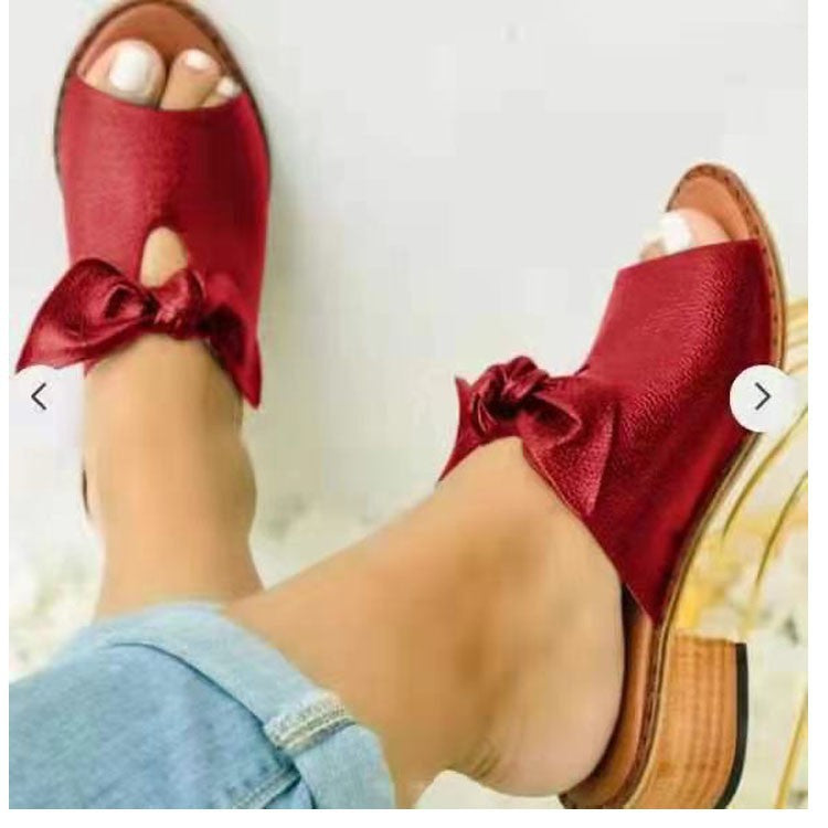 👡【35~43】Új csokornyakkendő nyári női papucs strandpapucs bőr női papucs