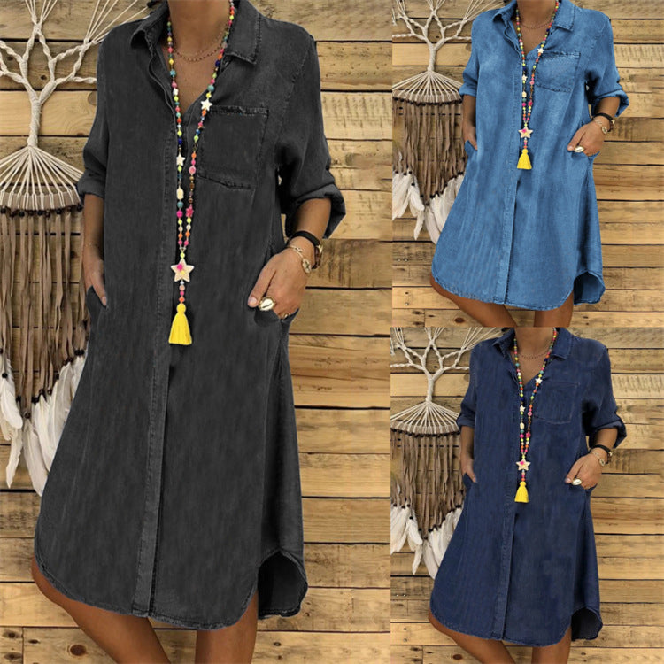 🔥🔥【S-5XL】👗2025-as molett női farmer ruha, sima színű alkalmi ruha
