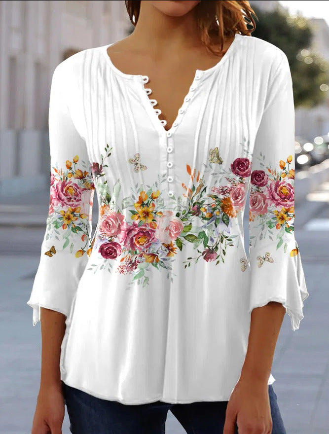 💕【Egyet fizet kettőt kap】【S-5XL】Női divatos V-nyakú nyomtatott póló