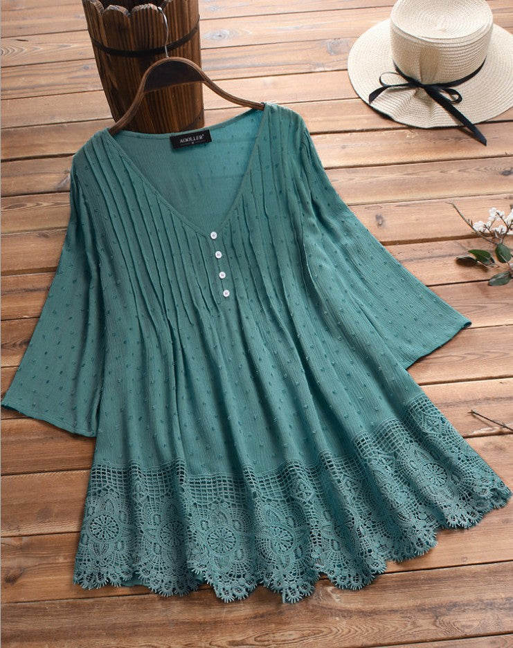 【S-5XL】🌺👚Női sifon csipke ing fodorral