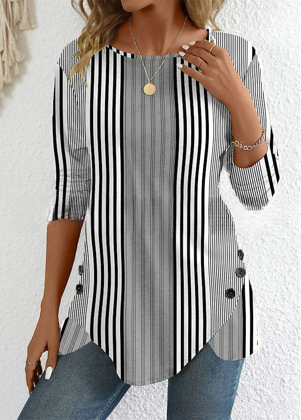 👕【S-3XL】Női kerek nyakú csíkos alkalmi póló