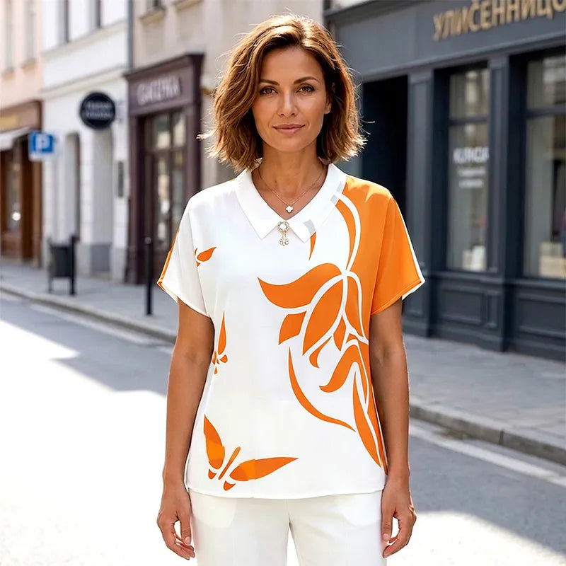 Női nyári blúz, plusz méretek M-5XL: lélegző sifon anyag, elegáns lótuszminta, hétköznapi viselet