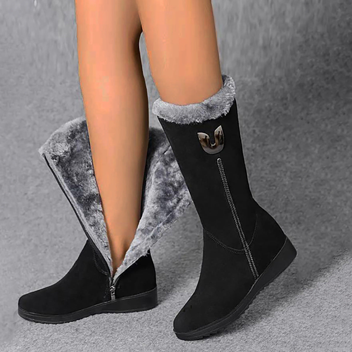 【30%OFF】【35-41】 Sokoldalú lábszárközépig vastagított bársony hócsizma