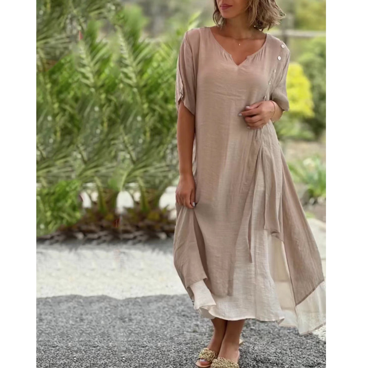 【S-4XL】Divatos V-nyakú hamis kétrészes szabálytalan ruha