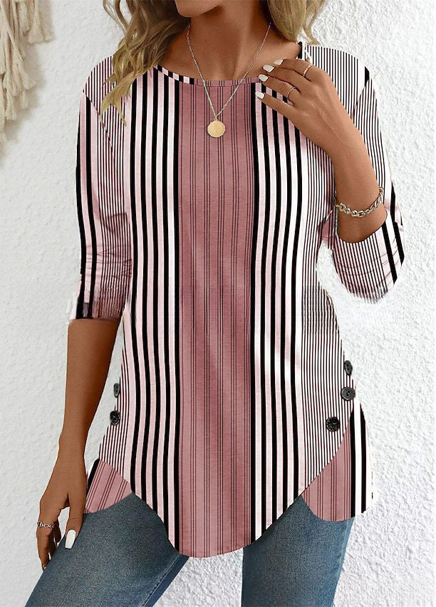 👕【S-3XL】Női kerek nyakú csíkos alkalmi póló