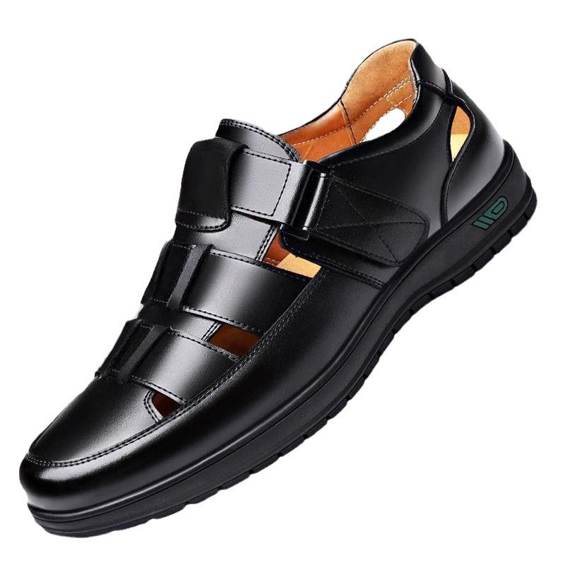 【38-44】👞2025 Nyári Férfi Valódi Bőr Lélegző, Üreges, Csúszásmentes Alkalmi Szandál