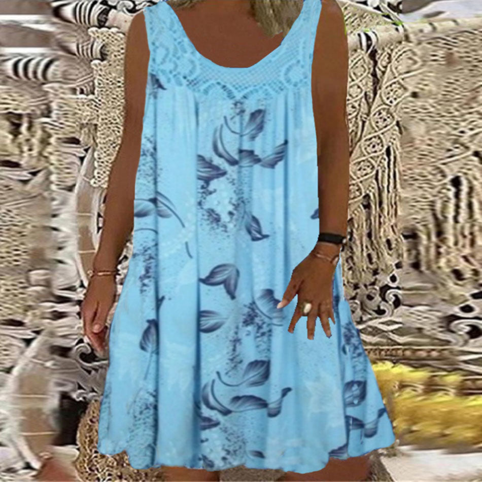 【S-5XL】 Ujjatlan nyári női ruha nyakkinyomtatással