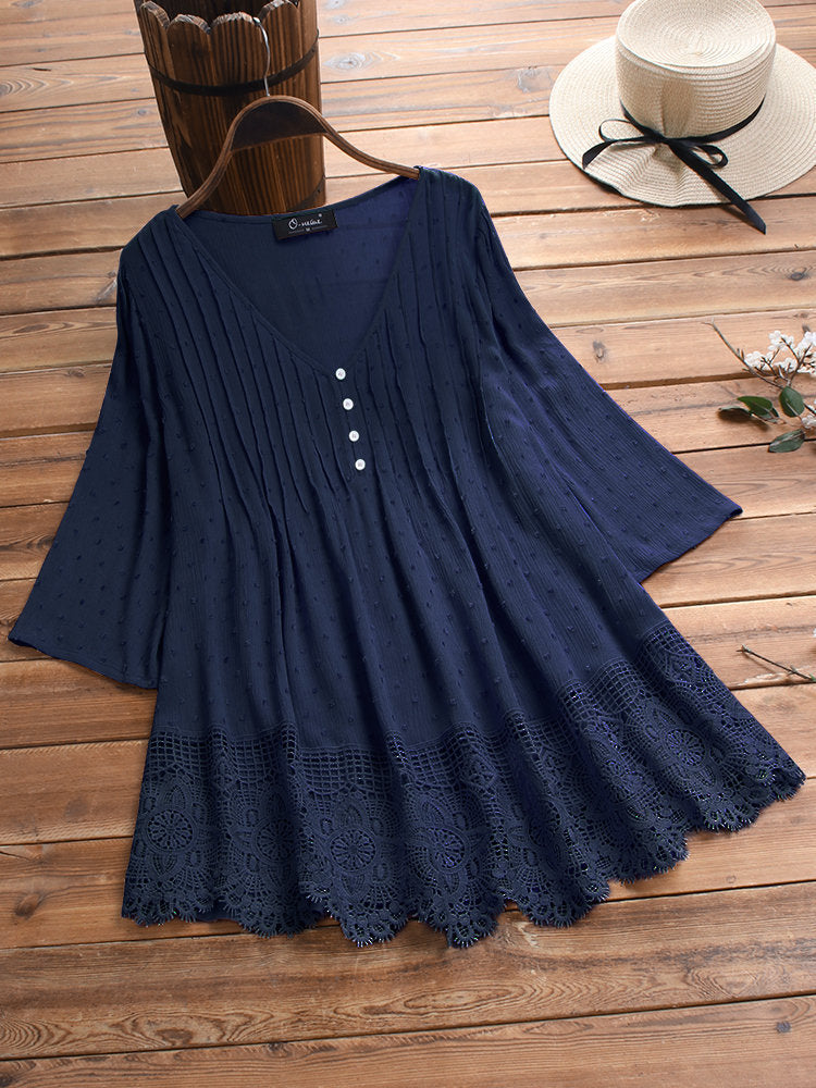 【S-5XL】🌺👚Női sifon csipke ing fodorral
