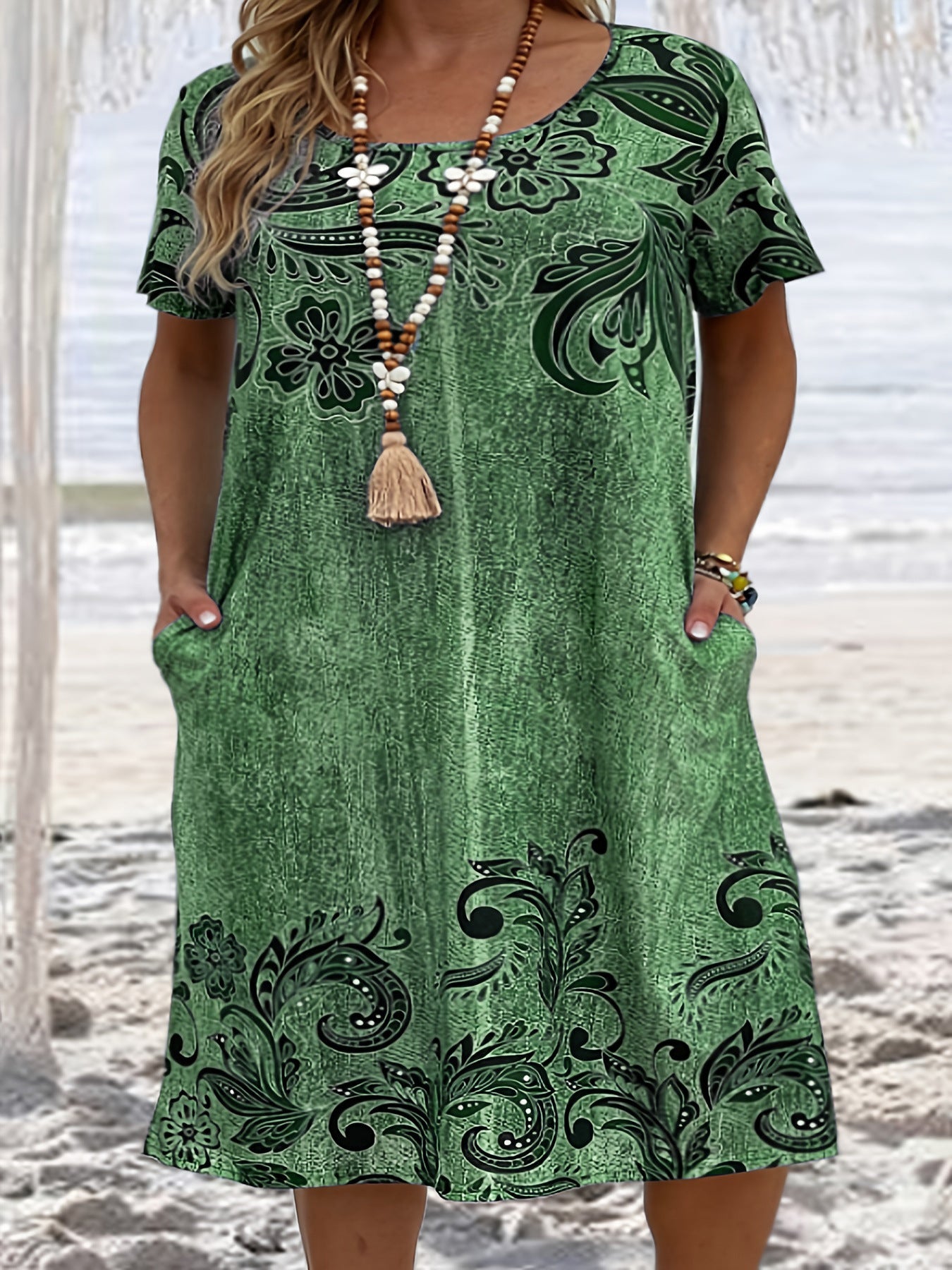 👗【XL-6XL】2026 Új Női 3D Nyomtatott Laza Zsebes Ruha