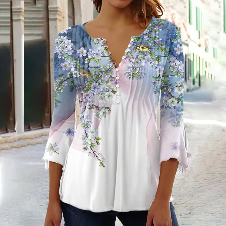 💕【Egyet fizet kettőt kap】【S-5XL】Női divatos V-nyakú nyomtatott póló