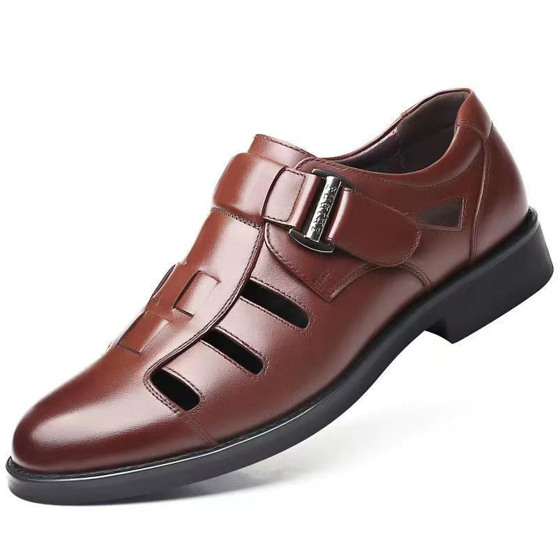 👞 Nyári férfi bőr szandál puha, légáteresztő alsó lyukas bőrcipő lábujjtáska bőrcipő