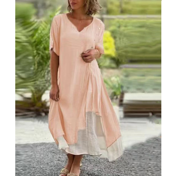 【S-4XL】Divatos V-nyakú hamis kétrészes szabálytalan ruha