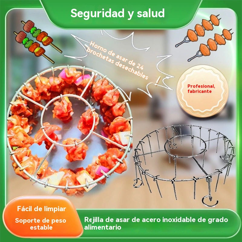 【💥Oferta por tiempo limitado】🍢🍖🍗Parrilla de acero inoxidable 304 con 24 brochetas, apta para freidoras de aire y hornos