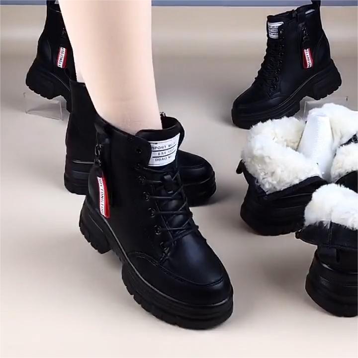 🔥Új tĂ©li csizma plĂĽss vastagĂtott valĂłdi bĹ‘rbĹ‘l, vastag talppal Ă©s megnövelt magasságĂş pamut cipĹ‘vel.