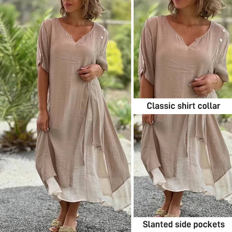 【S-4XL】Divatos V-nyakú hamis kétrészes szabálytalan ruha