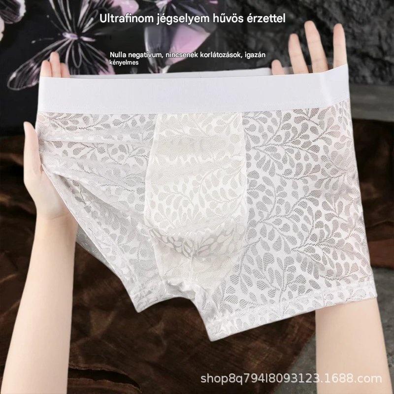 【L-4XL】Férfi jég selyem hálós alsónemű, plus size, lélegző.