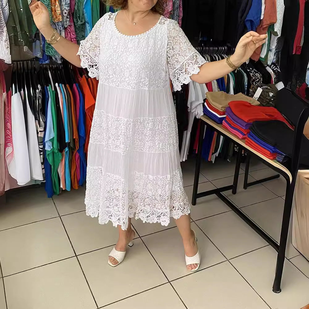 đăS-5XLăĂj stĂlusĂș rövid ujjĂș kerek nyakĂș csipke elegĂĄns ruha