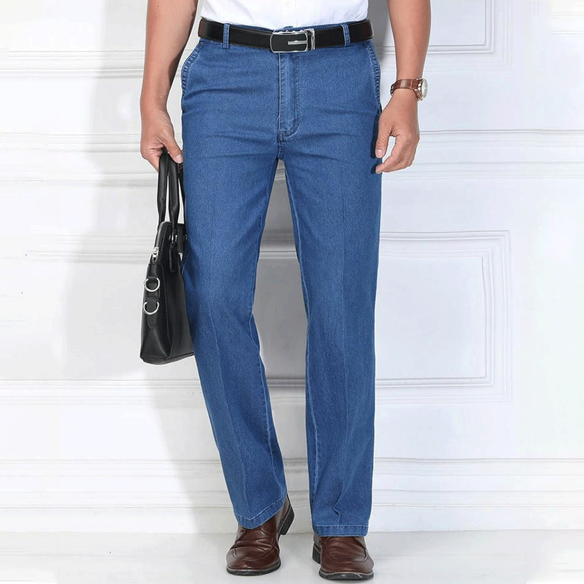 👖 2024 Új férfi farmer magas derekú, elasztikus, légáteresztő