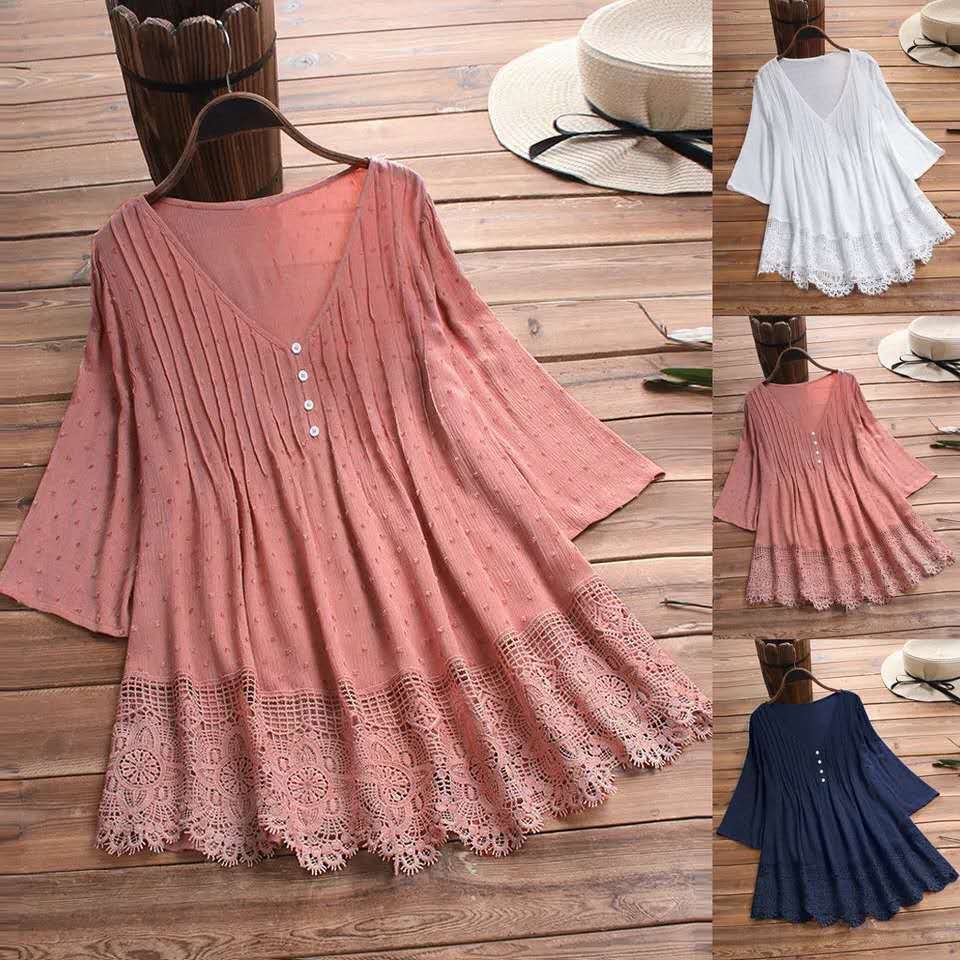 【S-5XL】🌺👚Női sifon csipke ing fodorral