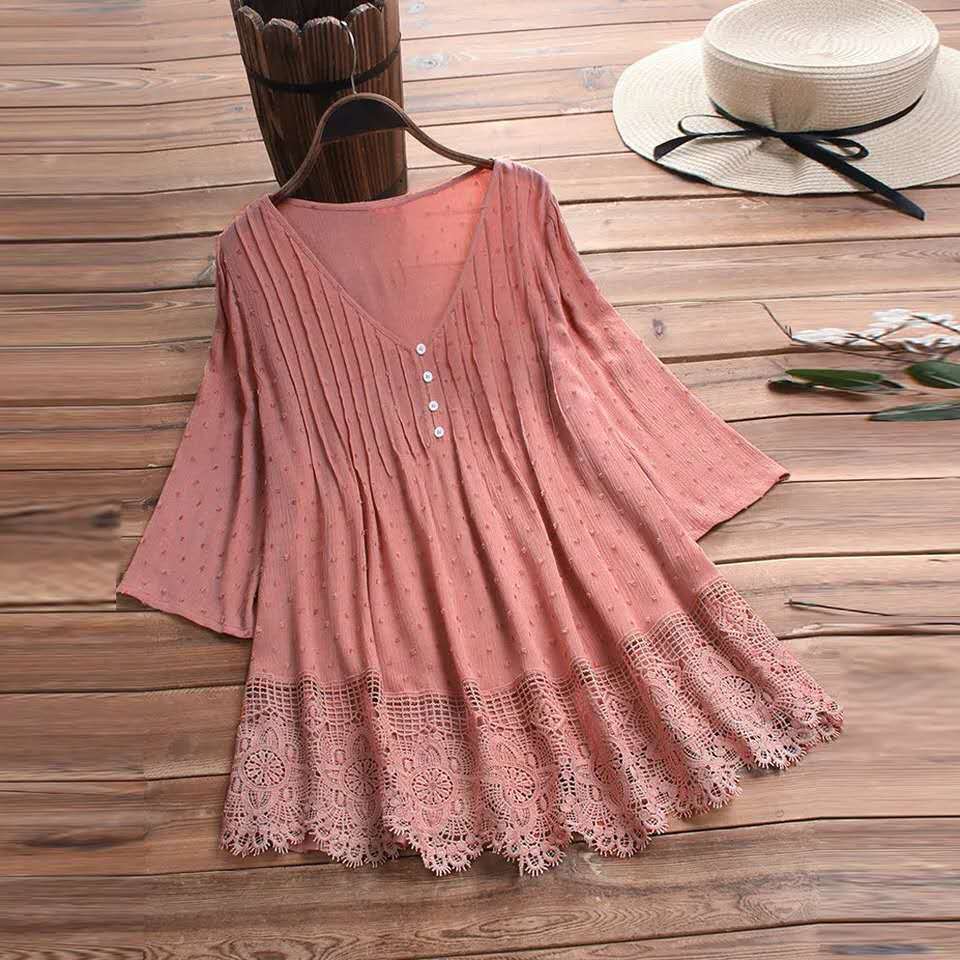 【S-5XL】🌺👚Női sifon csipke ing fodorral