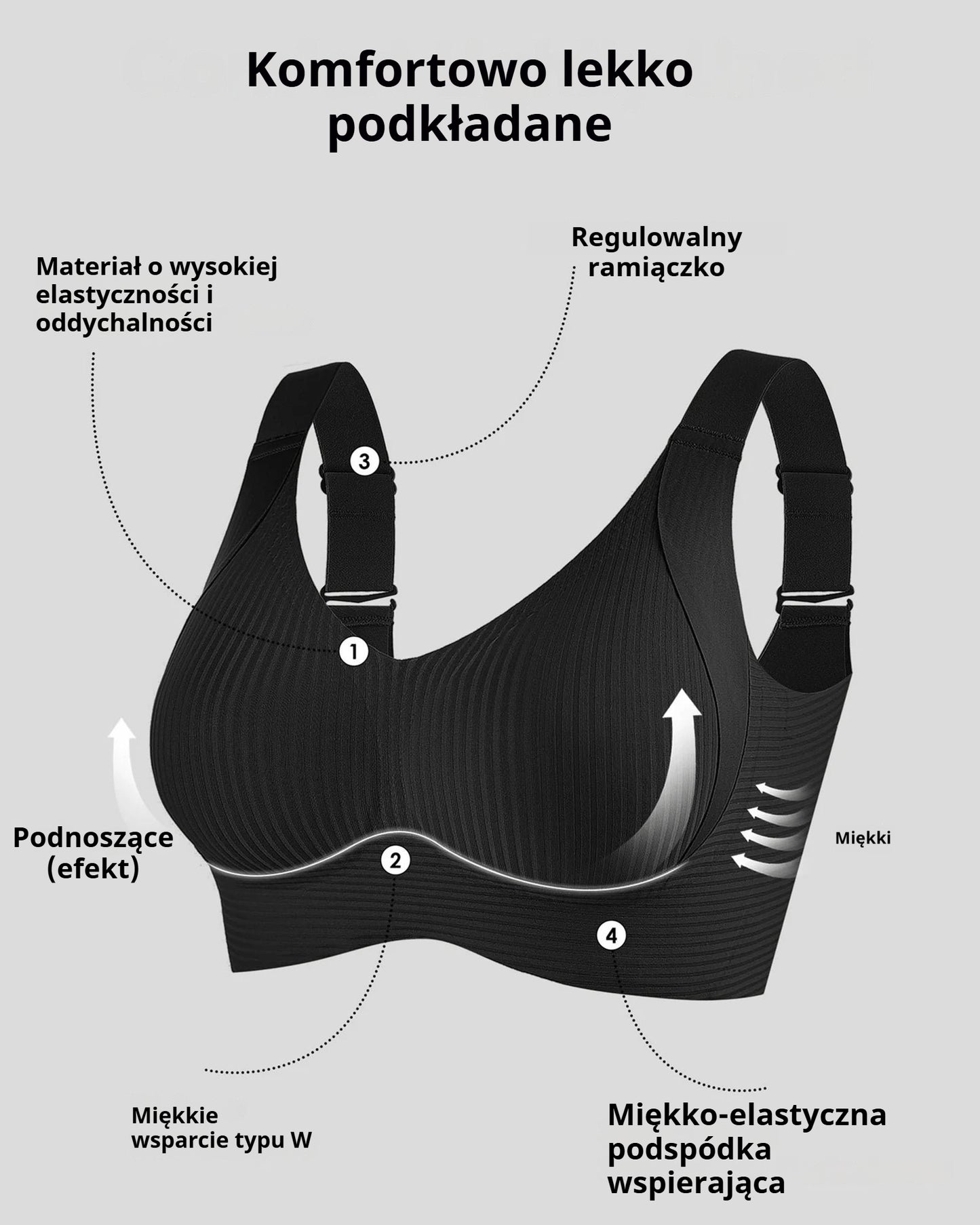 😍【Zestaw 4 szt.】Bezszwowy biustonosz bez fiszbin dla kobiet ❤️【40–95 kg】