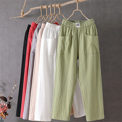 👖【50% kedvezmény】 Női nyári alkalmi pamut és len karcsúsító egyenes nadrág