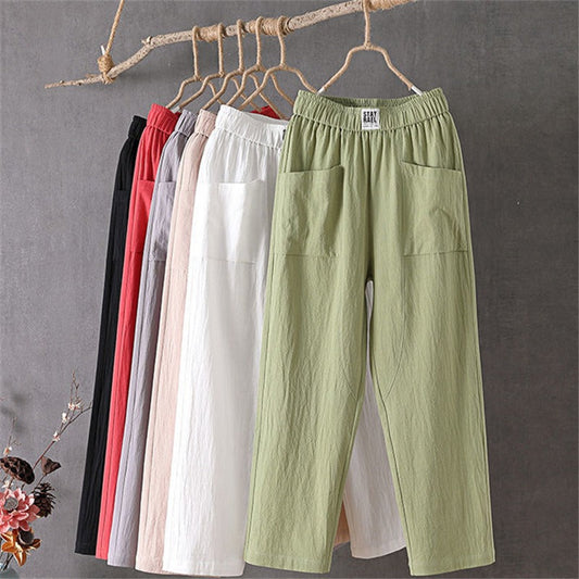 👖【50% kedvezmény】 Női nyári alkalmi pamut és len karcsúsító egyenes nadrág