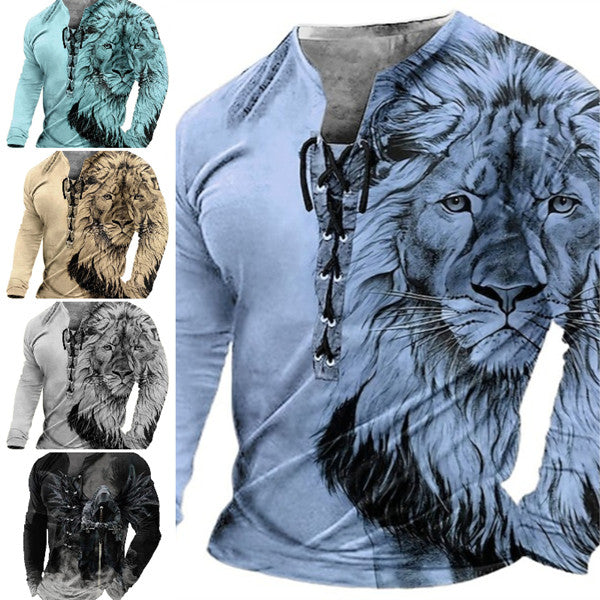 🦁🦁Férfi lezser hosszú ujjú 3D nyomtatott póló