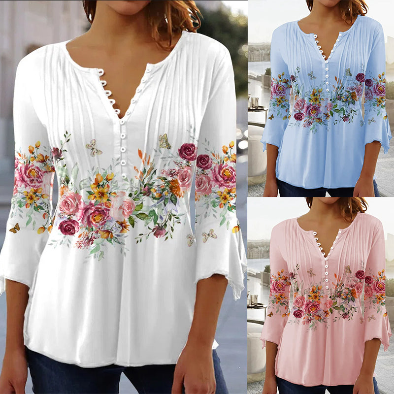 💕【Egyet fizet kettőt kap】【S-5XL】Női divatos V-nyakú nyomtatott póló