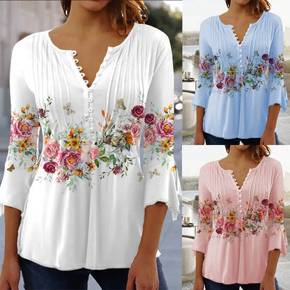 💕【Egyet fizet kettőt kap】【S-5XL】Női divatos V-nyakú nyomtatott póló