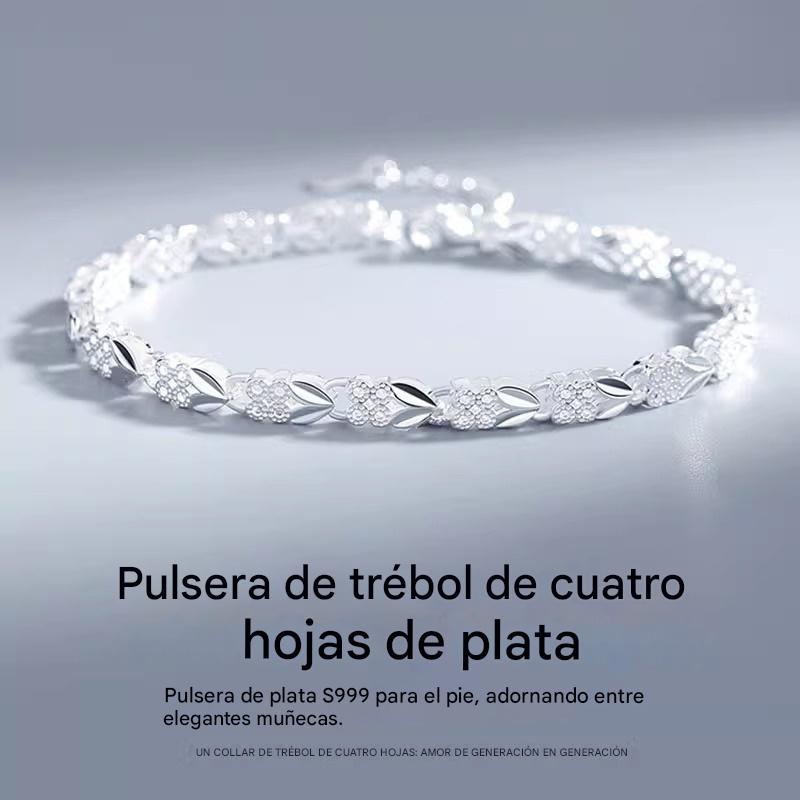 😀👉【¡Compra uno y llévate otro gratis!】💖🍀Nueva pulsera de trébol de cuatro hojas en plata de ley 925, elegante y con estilo