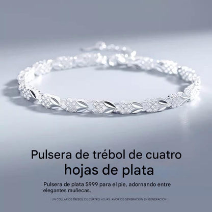 😀👉【¡Compra uno y llévate otro gratis!】💖🍀Nueva pulsera de trébol de cuatro hojas en plata de ley 925, elegante y con estilo