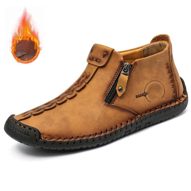 🥾Téli férfi bőr szabadidőcipő (méret 38-48), bélelt és cipzáros – meleg, kényelmes és divatos, télre alkalmas.