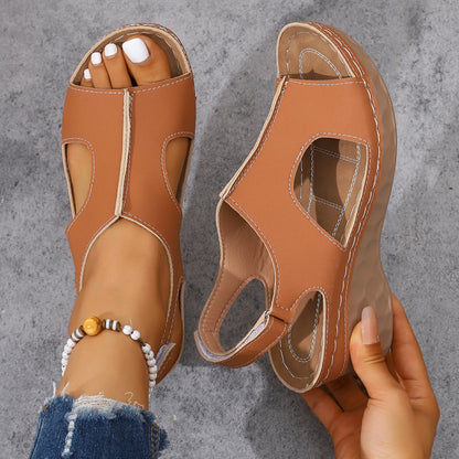 👡🌞【36-43-as méret】Kényelmes női platform szandál, tépőzáras kialakítás, üreges bélés, plus size méreteknek megfelelő
