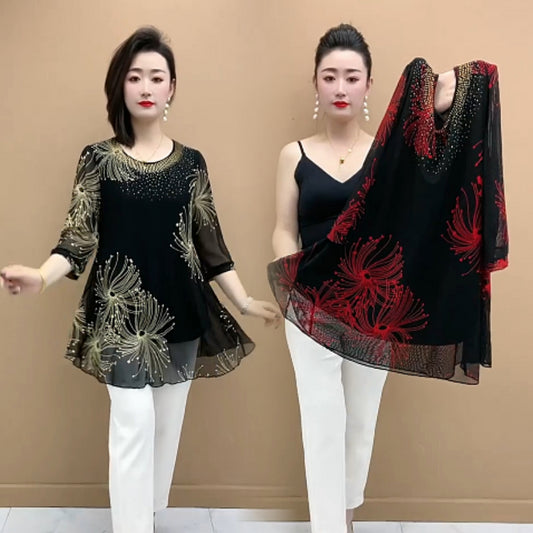🔥🔥50%OFF【M-4XL】Divatos sifon ing hímzett virágokkal a nők számára 2025