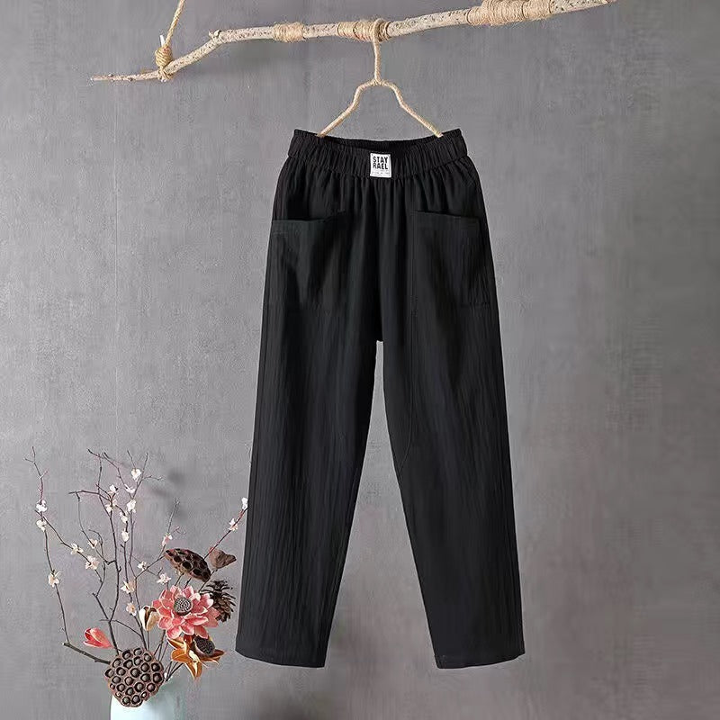 👖【50% kedvezmény】 Női nyári alkalmi pamut és len karcsúsító egyenes nadrág