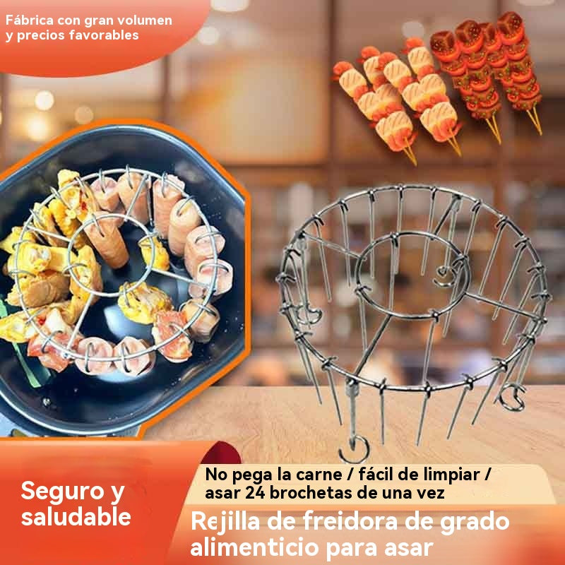 【💥Oferta por tiempo limitado】🍢🍖🍗Parrilla de acero inoxidable 304 con 24 brochetas, apta para freidoras de aire y hornos