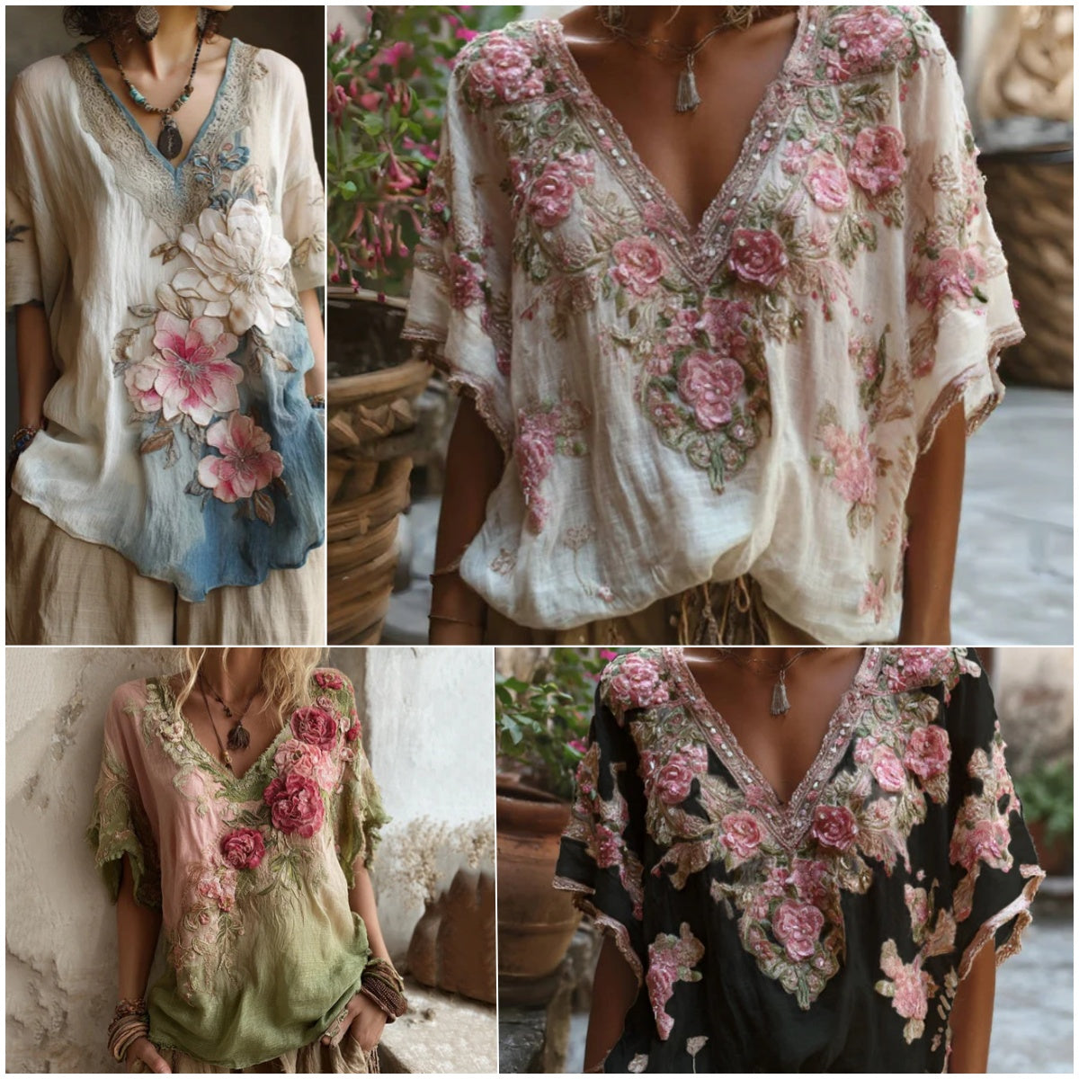 💕 Elegáns, mély V-nyakú, virágmintás blúz 【Korlátozott ideig érvényes ajánlat: 45% kedvezmény】 S–4XL méretek