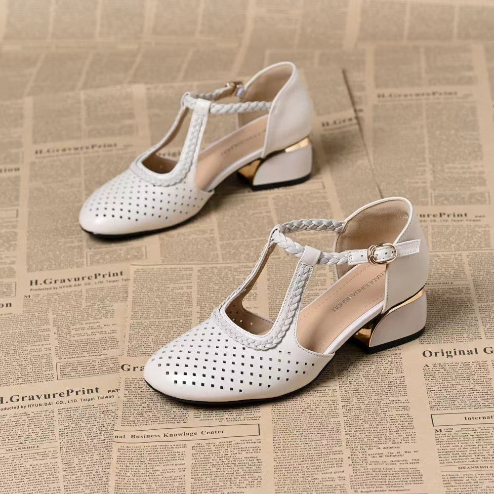 🔥【Hot prodaja novih modela】🔥【35-40】Ljetne sandale 2025, debela peta, mekana koža, izdubljene i prozračne, novi stil