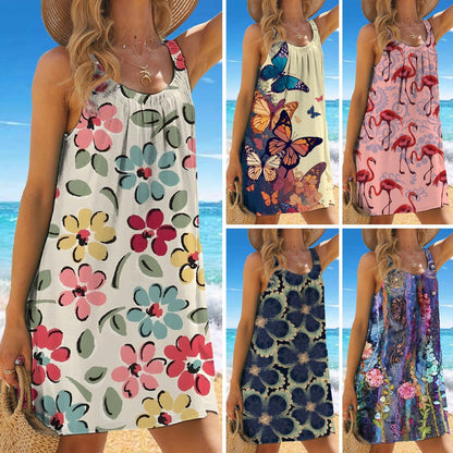 🎁【50% kedvezmény】✨🌊【S-5XL】Divatos, nyári virágmintás, pántos ruha