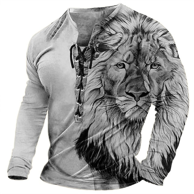 🦁🦁Férfi lezser hosszú ujjú 3D nyomtatott póló