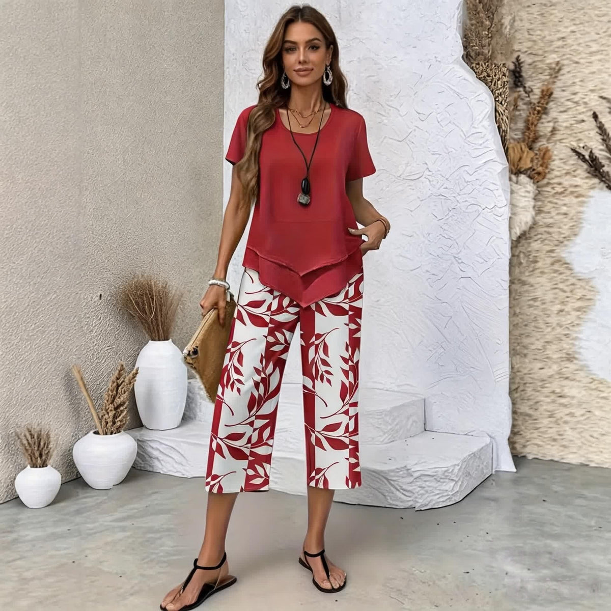 🔥🎉【S-5XL】 letní dámský módní dvoudílný set | lehký a elegantní · vícebarevná letní souprava
