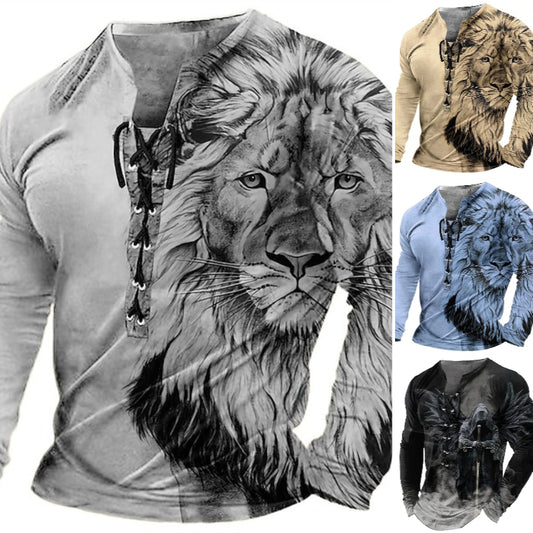 🦁🦁Férfi lezser hosszú ujjú 3D nyomtatott póló