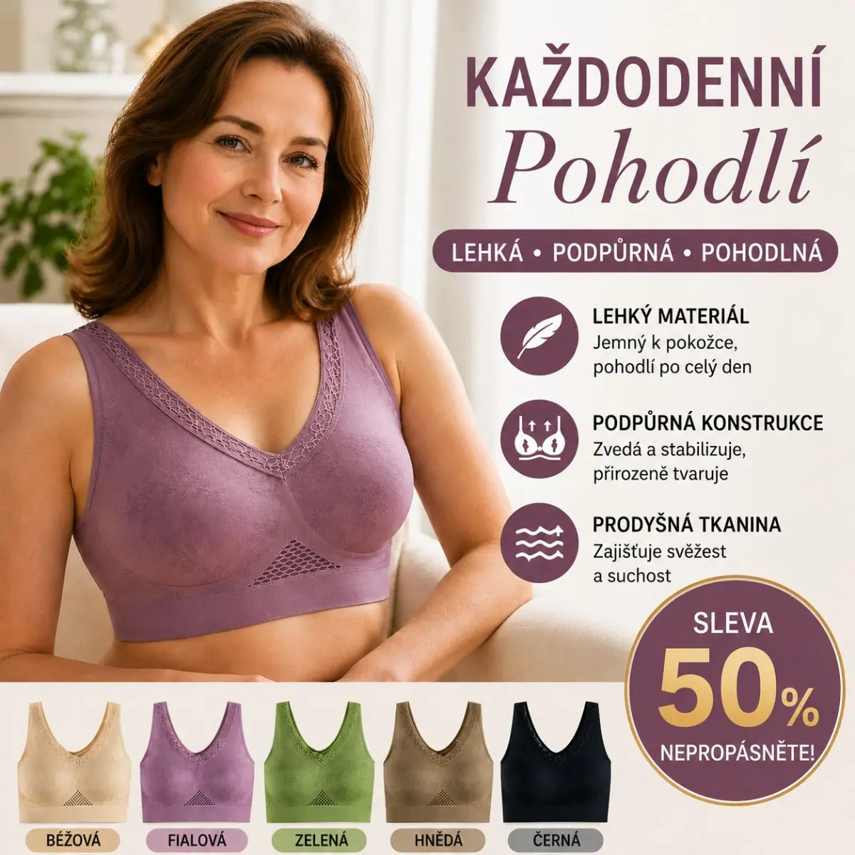 🔥👙【40-120 kg】【Balení 3 kusů】✨ Bezdrátová krajková podprsenka s vysokou podporou pro ženy