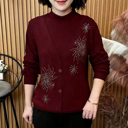 🔥🔥 【XL–5XL】Nowa kolekcja 2026 – zimowa luźna, uniwersalna bluzka z długim rękawem, zdobiona cyrkoniami